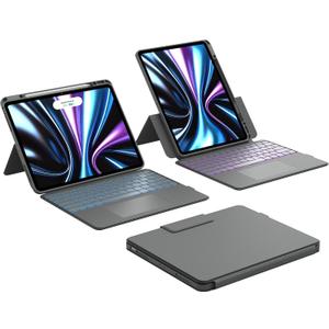 CHESONA Rugged for iPad Air 13 Inch (M3/M2, 2025/2024), iPad Pro 12.9 Case with Keyboard, Magnetic Detachable Case & 7-Color Backlit, Smart Trackpad, 15-180 Adjustable, Portrait/Landscape, Gray