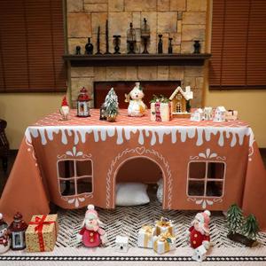 Breling Christmas Gingerbread Playhouse 11.2 x 7.8 ft Large Tablecloth for Kids Table Tent Indoor & Outdoor Table Cover Playhouse for Xmas Family Gathering Winter Holiday Birthday Party Supplies