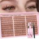 Brown Lash Clusters Kit Natural 300Pcs Wispy Lashes Cluster Eyelash Cluster Extensions Kit C Curve Individual Lashes Extensions Kit For DIY Waterproof & Long Lasting (Light Brown10-16mm)