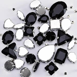 Sew On Rhinestones Emerald Green Glass Rhinestones for Clothing Loose Flatback Dress Stones Decorative Crystal Sew On Rhinestones 50PCS/Pack(Black) (Mix Sizes 50PCS)