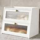 Double Layer Large Bamboo Bread Box for Kitchen Counter, Wooden Large Capacity Bread Storage Bin with Window Bread Holder (White)