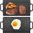 Cast Iron Reversible Grill Griddle, Double Sided Grill and Griddle Pan with Handles, Pre-seasoned Rectangular Flat and Ribbed Cooking Plate for Gas Stovetop, Electric Cooktop