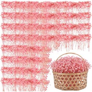 Fumete 100 Pcs Mini Dried Babys Breath Flowers Pink 5600+ Babys Breath Bulk Bouquet Natural Gypsophila for Wedding Flower Wreaths Baby Shower Bridal Shower Home Vase Decor Card Party DIY, 2-4 Inch