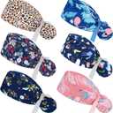 Honoson 6 Pcs Scrub Caps Women Nursing Hats with Buttons Adjustable Bouffant Nurse Hats Ponytail Holder Bouffant Turban