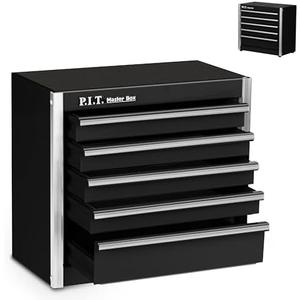 P.I.T. Mini Tool Box 8.6"W X 4.6"D, Portable 5-Drawer Micro Steel Stackable Toolbox with Liner, Black Cute Tool Case for Small Tools Parts Storage, Home DIY