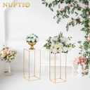 Nuptio Wedding Centerpieces Gold Vases: 2 Pcs 23 inch Tall Flower Stand Metal Floor Vase Column Geometric Centerpiece Stands Rectangular Display Rack for Weddings Party Decoration