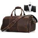 LUUFAN Full-grain Leather Garment Bag Large Capacity Travel Bag Business Suit Carrier Bag with Shoe Compartment, Overnight Gym Sports Duffel Bags for Men Women, Coffee