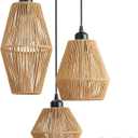 3-Light Rattan Pendant Light,Hand Woven Boho Chandelier,Wicker Pendant Light Fixture,Kitchen Dining Room Chandelier Over Table,Hanging Light for Living Room,Entryway,LED Bulbs Included