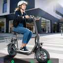 AWWSCOOTER C1 Electric Scooter with Seat for Adults, 450W Motor, 20-Mile Range, 16MPH, Foldable Commuter E-Scooter with Basket for Grocery, Pets, and Daily Commute Matte Black
