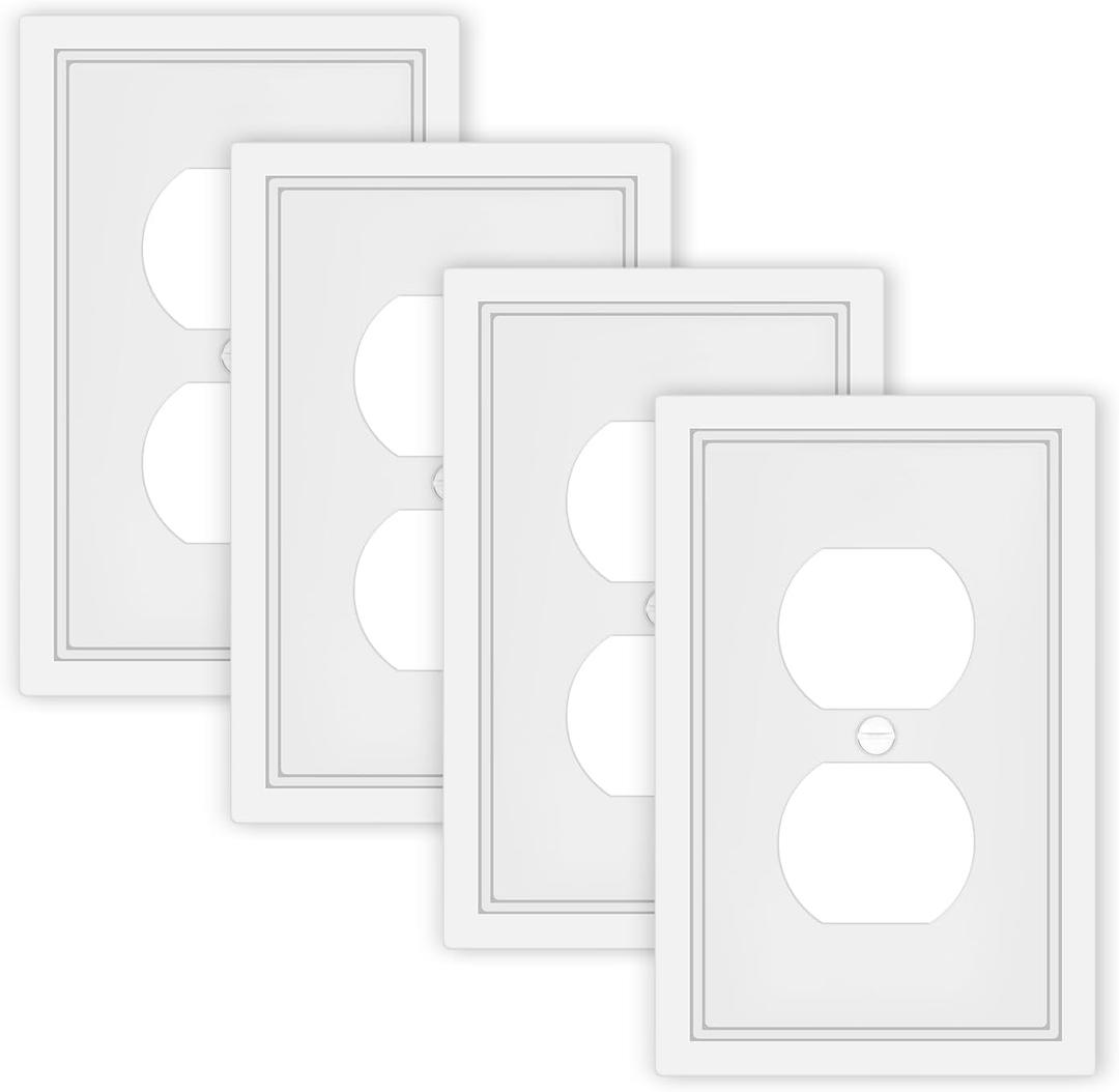 White Decorative Outlet Cover Wall Plates, Classic Switch Plates and Outlet Covers, Natural Bamboo Fiber Wall Plates for Electrical Outlets, Duplex Receptacle Cover - 2 Pack