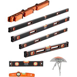 VEVOR 6-Piece Torpedo Level, 78/48/32/24/16/10 Inch All Magnetic Levels Set, Bubble Vials Ruler for 45/90/180 Degree, Aluminum Alloy Magnetic Box Leveler Tool, Shock-Resistance, SAE and Metric Scale