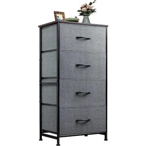 WLIVE Dresser with 4 Drawers, Storage Tower, Organizer Unit, Fabric Dresser for Bedroom, Hallway, Entryway, Closets, Sturdy Steel Frame, Wood Top, Easy Pull Handle, Dark Grey