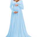 Saslax Maternity Off Shoulders Half Circle Gown for Baby Shower Photo Props Dress (N-light Blue 59)