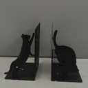 Cat Book Ends for Shelves, Metal Decorative Book Ends with Pen Holder, Fun Unique Bookends, Cool Black Cat Bookends for Home Office Desk Bookshelf Decor, Gift for Cat Lovers and Reading Enthusiasts