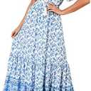 R.Vivimos Womens Summer Cotton Short Sleeve V Neck Floral Print Casual Bohemian Midi Dresses XL