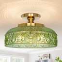 Lamomo Semi Flush Mount Ceiling Light, Upgraded Larger Green Hallway Light Fixture, 3Bulb Globe Glass Close to Ceiling Scone, Indoor Hanging Light for Bedroom Kitchen Porch Hallway, Bulbs Not Included