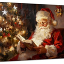 Framed Christmas Canvas Wall Art Print, Vintage Santa Reading Book Canvas Painting Decor, Christmas Pictures Wall Art for Living Room Bedroom Fireplace Decor 12x8 In