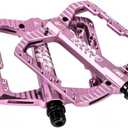 ENLEE Mountain Bike Pedals Flat, 3 Sealed Bearing Lightweight Aluminum Metal Bike Pedals 9/16", Waterproof MTB Pedals Flat with Removable Anti-Skid Nails for Adult Mountain Road BMX Bike (Pink)
