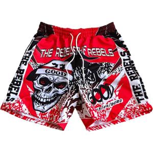 WDIRARA Men's Skull Graphic Shorts Workout Athletic Drawstring Waist Gym Shorts Streetwear (Large, Red)