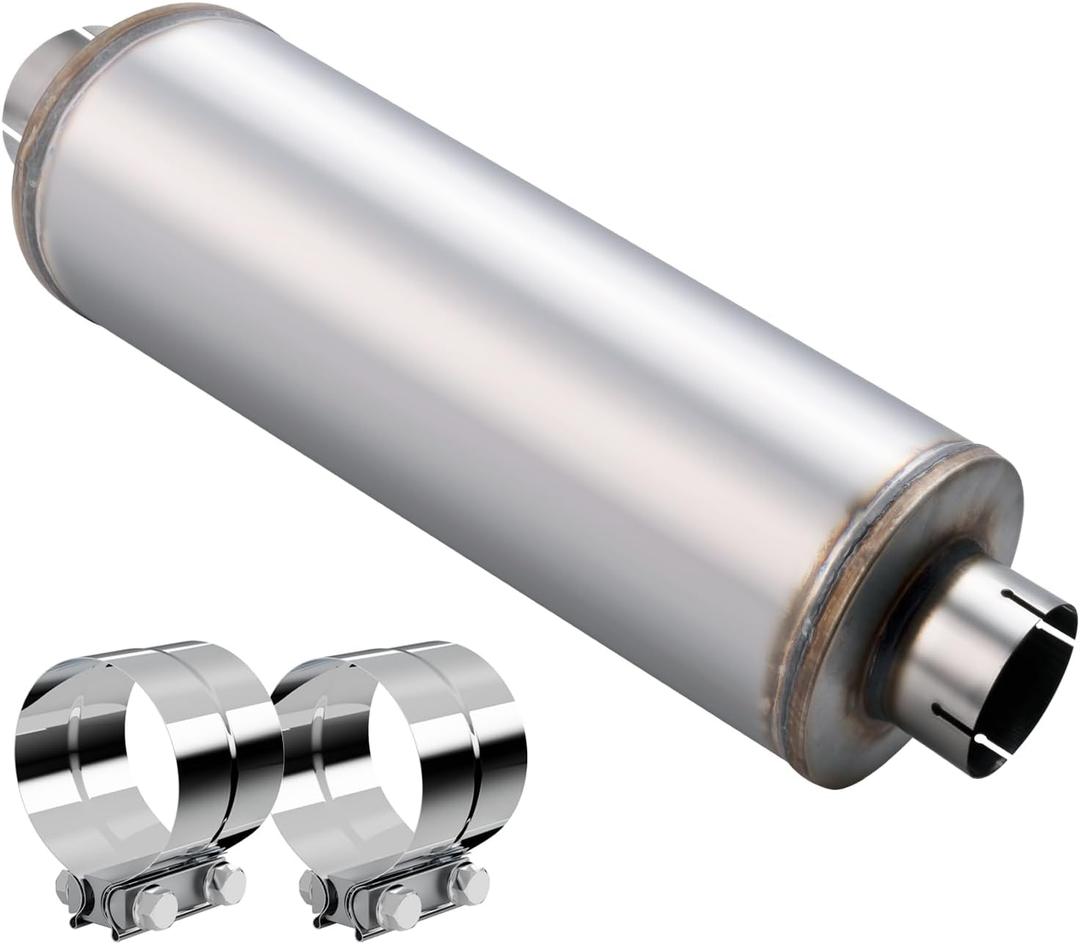 5 Inch Exhaust Muffler with Clamp, 5" Inlet/Outlet 30" Overall Length Resonator, Stainless Steel Straight Through Design Performance Muffler with Clamp, 1 PC