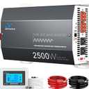 2500W Pure Sine Wave RV Inverter with Built-in ATS, 12V DC to 110V/120V AC Converter, 5000W Peak, Shore Power Automatic Bypass, 2 AC Outlets, USB & Type-C, LCD Remote Control