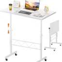 COMHOMA Standing Desk Adjustable Height & Tiltable Tabletop, Portable Stand Up Desk for Laptop, Mobile Folding Desk for Home Office Work and Walking Pad Treadmill, Height 30.7"-46.4", White