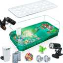 Aquatic Turtle Tank Habitat Kit Stone+Filter+Heat Lamp Enhancing Interaction with 360 Viewing, Standalone Filtration, DIY Creative Zone, Enriched Living (Green, X-Large[with Light])