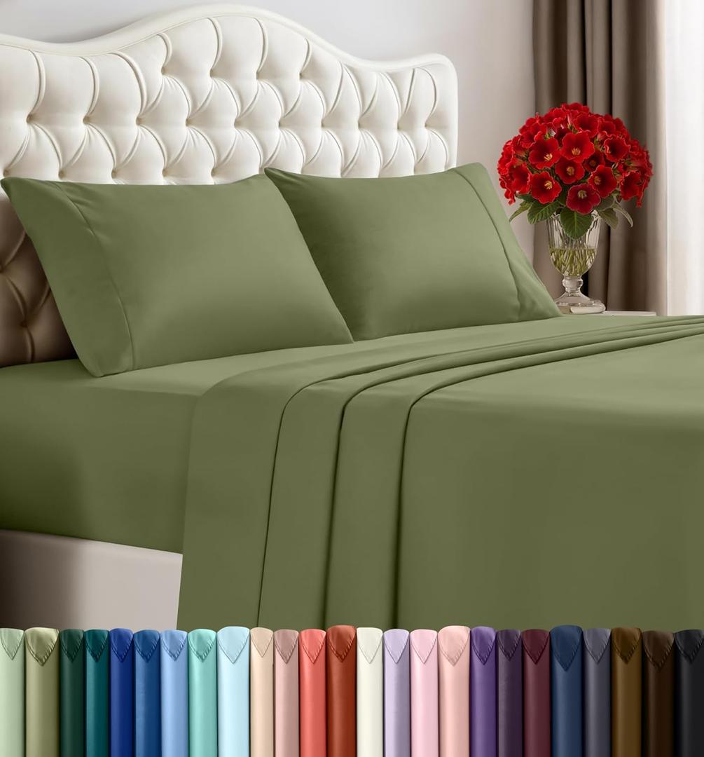 Utopia Bedding Queen Size Sheet Set  4 Piece Bed Sheets, Soft and Breathable Microfiber, Includes 1 Fitted Sheet, 1 Flat Sheet and 2 Pillowcases  Oeko-Tex - (Olive)