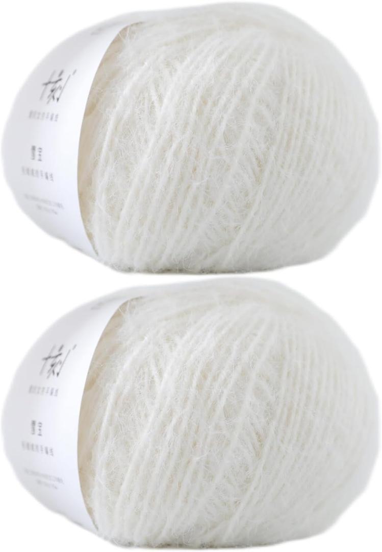Snowbaby Wool Acrylic Blend Long Pile Yarn,(Worsted) Warm and Luxurious Fuzzy Yarn for Knitting and Crocheting DIY Hats Scarves Sweaters, 2 * 3.52oz/100g 207yds(01-Snow)