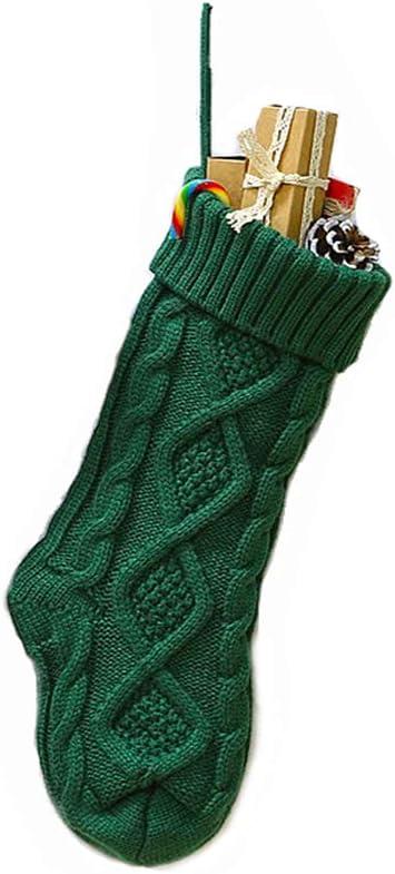 Christmas Stockings Cable Knit Stocking Christmas Decorations Goodie Bags Gift Fireplace Xmas Tree Stocking Ornaments for Holiday Family Friends (Green, Length 18",Pack of 1)