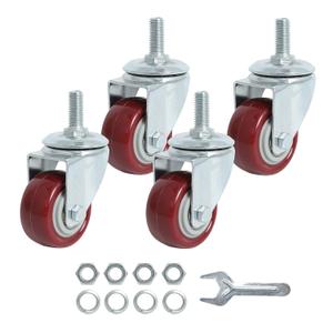 Finnhomy Swivel Caster Wheels 2 Inch Heavy Duty Threaded Stem Casters 3/8"-16x1 Set of 4 Premium Polyurethane Wheels PU Load Bearing 800 Lbs Anti-wear Smooth Casters, Red