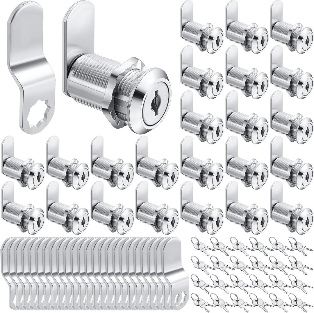 Kenning 24 Sets Cabinet Locks with Keys for Secure Drawer Mailbox RV Storage Box Replacement Lock, Zinc Alloy(1-1/8'' Cylinder Length, 0.9'' Max Panel Thickness)