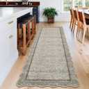 GarveeHome Scalloped Washable Runner Rug 2x8 Runner Modern Non Slip Kitchen Runner Distressed Low Pile Entryway Rug Soft Bathroom Rugs Stain Resistant Carpet for Bedroom Hallway Laundry 2'x8' Brown