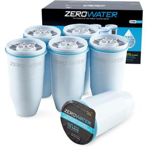 ZeroWater Official Replacement Filter - 5-Stage 0 TDS Filter Replacement - System IAPMO Certified to Reduce Lead, Chromium, and PFOA/PFOS, 6-Pack