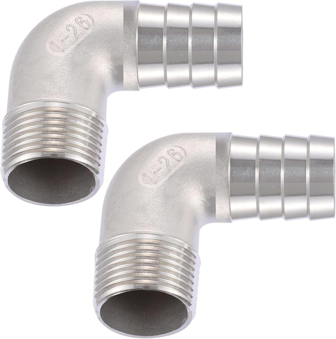 304 Stainless Steel 1" Hose Barb x 1" Male NPT 90 Degree Elbow- Home Brew Pipe Fittinglead-free 2 pcs