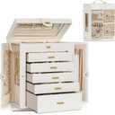AKOZLIN Jewelry Box 6-Tier Organizer Functional 360 Rotating Jewelry Storage Case for Women Girls Ring Necklace Earring Bracelet Holder with Mirror
