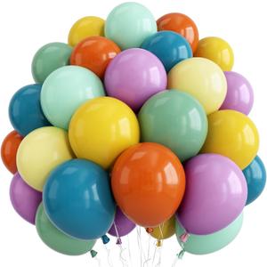 Muted Rainbow Balloons Assorted Colors, 12Inch Dusty Pastel Orange Yellow Green Blue Purple Colorful Retro Latex Balloon for Kid Boho Birthday Baby Shower Here Comes the Son Party Decorations