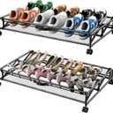 Under Bed Shoes Storage, 2 Pack Rolling Under-bed Storage Containers with Wheels, Under Bed Shoe Organizer Breathable Mesh Fabric with Metal Frame