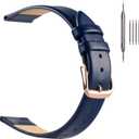 EACHE Classical Thin Leather Watch Bands for Ladies, Genuine Leather Watch Straps for Women & Mens 12mm 14mm 16mm 18mm 20mm More Colors (Blue-Rose Gold Buckle)