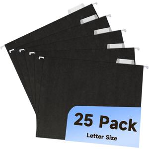 Letter Size Colored File Folders-25 Pack,11 Point Paper Stock,Adjustable Tabs,Bulk for Filing Cabinet Black