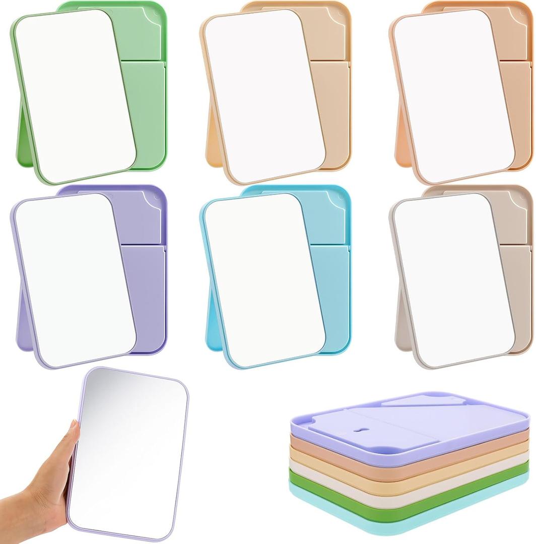 24 Pack Desktop Makeup Mirror Bulk 90 Adjustable Portable 8" Vanity Table Mirror with Stand, Folding Travel for Makeup Party Spa Party, Women, Cosmetics Personal Beauty (Light Colors)