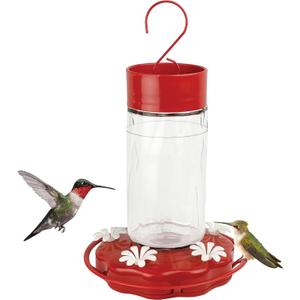Nature's Way Hanging Glass Hummingbird Feeder for Outdoor Dcor, 20 Ounce Capacity Nectar Feeder, Ant Moat, 5 Easy to Clean Flexible Ports, Red