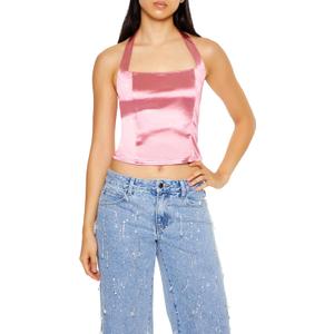 Forever 21 Womens Satin Halter Crop Top (X-Small, Pink)
