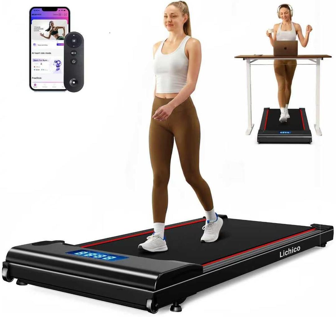 Lichico Walking Pad Treadmill Under Desk for Home with BLDC Core and Extra-Large Belt, Remote and App Control, Portable and Compact for Small Space