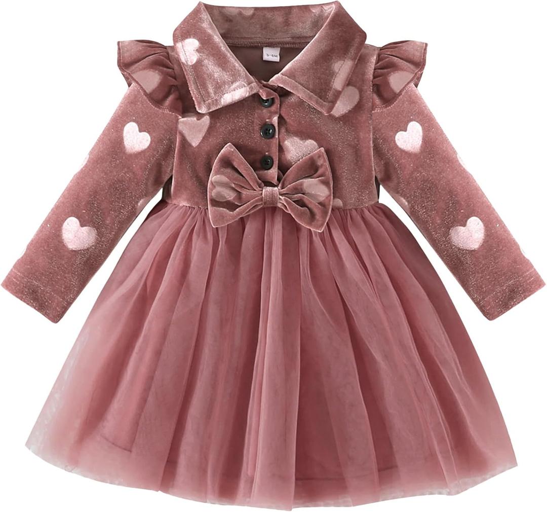Rosibel Baby Girls Velvet Tutu Dress Infant Girl Special Occasion Clothes Fall Winter Dresses Outfits 6M to 3 Years (9-12 M)