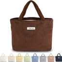Sminra Corduroy Small Tote Bible Bag for Women, Mini Daily Handbag Cute Aesthetic for Book, Essential, Water Bottle Organizer (Coffee Brown)
