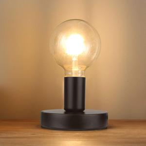 Helunsi Industrial Table Lamp Base, E26 E27 Lamp Base Without Shade, Mini Short Desk Lamp Exposed Bulb Base, Simple Metal Edison Light Bulb Stand, with 5.8ft Cord Switch Plug Bulb Base Holder (Black)