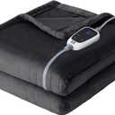 Sealy Heated Blanket Throw, Flannel Electric Blanket with 6 Heating Settings & 2-10 Hours Auto Shut Off, Fast Heating & ETL Certification, 50x60 Inch, Dark Grey