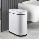 Bathroom Trash Cans with Lid 2 Gallon Automatic Trash Can, Small Motion Sensor Garbage Can, Slim Smart Trash Bin, Waterproof Plastic Garbage Bin for Bathroom, Bedroom, Living Room, Kitchen (Black and White)