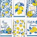 Sratte 6 Pcs Summer Lemon Kitchen Towels 24 x 16 Inch Italian Capri Tiles Lemon Dish Towels Absorbent Blue Yellow Hand Bathroom Towel Mediterranean Tea Towel for Kitchen Bath Amalfi Coast Party Decor